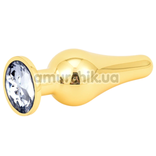 Анальная пробка с прозрачным кристаллом SWAROVSKI Long Gold White Diamond Small, золотая - Фото №1
