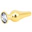 Анальная пробка с прозрачным кристаллом SWAROVSKI Long Gold White Diamond Small, золотая - Фото №1