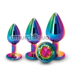 Набор анальных пробок с радужным кристаллом  Rear Assets 3pc Metal Plug Kit, радужный - Фото №1