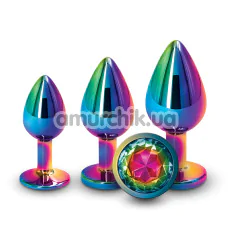 Набір анальних пробок з райдужним кристалом Rear Assets 3pc Metal Plug Kit, мультикольоровий - Фото №1