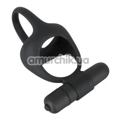 Віброкільце Black Velvets Silicone Cock & Ball Ring + Vibe, чорне - Фото №1