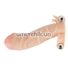Насадка на пеніс з вібрацією Thicker & Bigger Extension + Vibration, тілесна - Фото №1