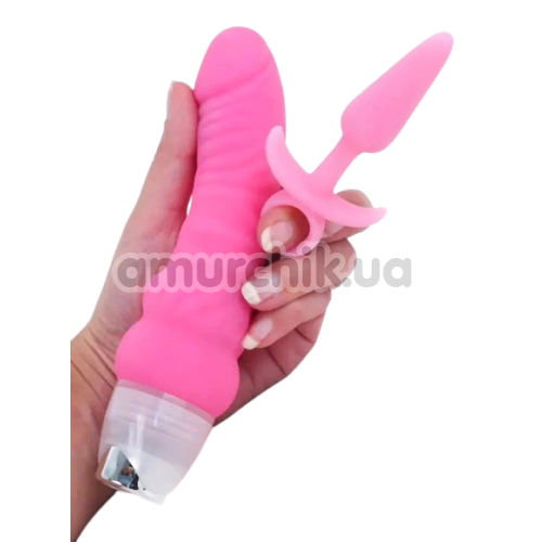 Набор из вибратора и анальной пробки Firefly Combo Kit - светящийся в темноте, розовый