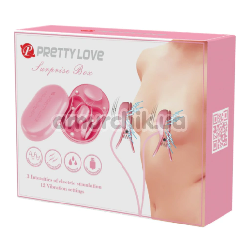 Віброяйце + затискачі для сосків з електростимуляцією Pretty Love Surprise Box, рожеве