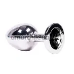 Анальная пробка с черным кристаллом SWAROVSKI Steel Jewel Plug, серебряная - Фото №1
