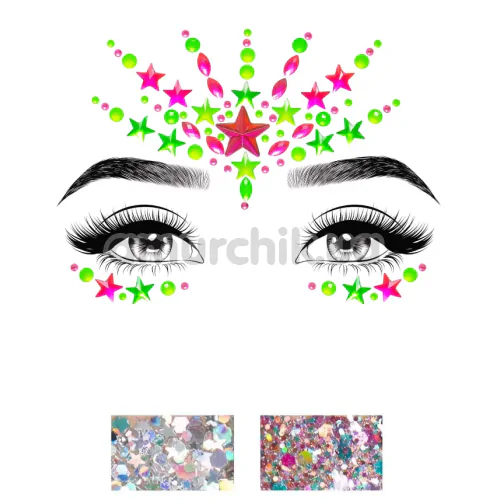 Прикраса для обличчя Leg Avenue Vibe Jewels Sticker & Body Glitter, мультикольорове - Фото №1