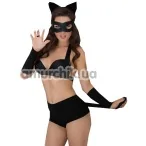 Комплект Catwoman, черный: шорты + бюстгальтер + маска + обруч с ушками + перчатки - Фото №1