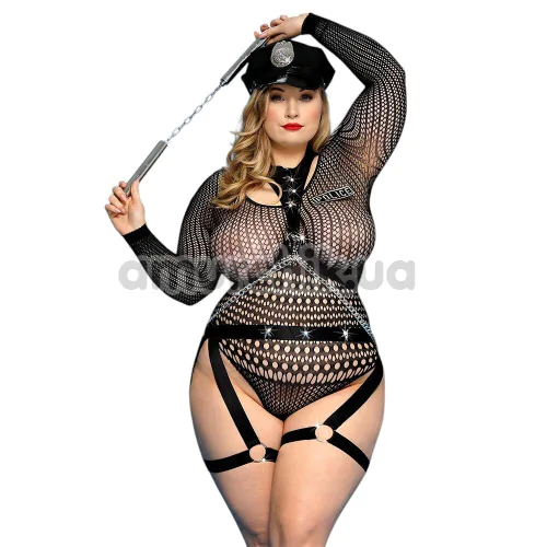 Костюм полицейской JSY Sexy Lingerie 8376, черный: боди + гартеры + портупея + фуражка + нунчаки - Фото №1