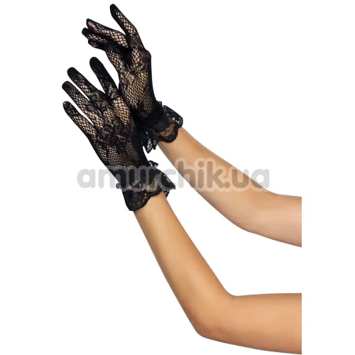 Рукавички Leg Avenue Floral Lace Wristlength Gloves, чорні