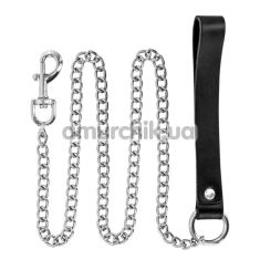 Поводок Fetish Tentation Premium Metal Leash With Cowhide Leather Wrist 115см, черный - Фото №1