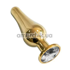 Анальна пробка з прозорим кристалом SWAROVSKI Long Gold White Diamond Small, золота - Фото №1