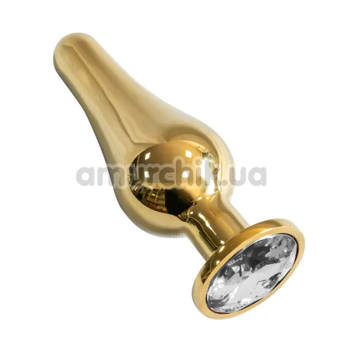Анальна пробка з прозорим кристалом SWAROVSKI Long Gold White Diamond Small, золота - Фото №1