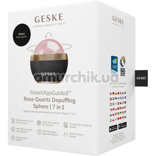 Шариковый массажер для лица Geske Rose Quartz Depuffing Sphere 7 in 1, черно-золотой