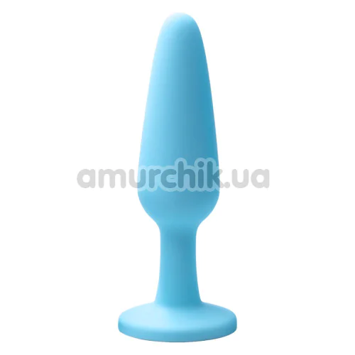 Анальная пробка с голубым кристаллом Alume Silicone Long Plug M, голубая