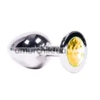 Анальна пробка з жовтим кристалом SWAROVSKI Steel Jewel Plug, срібна - Фото №1