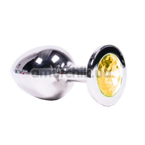 Анальна пробка з жовтим кристалом SWAROVSKI Steel Jewel Plug, срібна