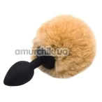 Анальная пробка с оранжевым хвостиком Honey Bunny Tail, черная - Фото №1