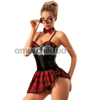 Костюм студентки JSY Sexy Lingerie 8209, черно-красный: боди + юбка + чокер + очки + украшение для руки - Фото №1
