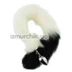 Анальна пробка з чорно-білим хвостом GYQ Metal Anal Plug With Black&White Tail, срібна - Фото №1
