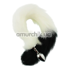Анальная пробка с черно-белым хвостом GYQ Metal Anal Plug With Black&White Tail, серебряная - Фото №1