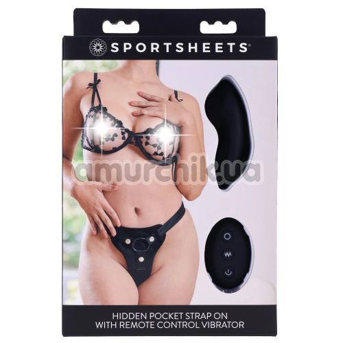 Трусики для страпона с вибрацией Sportsheets Hidden Pocket Strap On With Remote Control Vibrator, черные