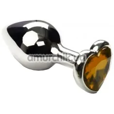 Анальная пробка с оранжевым кристаллом SWAROVSKI Silver Heart Orange, серебряная - Фото №1