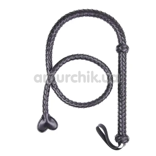 Батіг DS Fetish Whip Long з наконечником - серцем, чорний - Фото №1