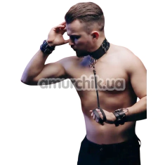Нашийник чоловічий з фіксаторами для рук Candy Hero M-Ch8.1 Leather, чорний - Фото №1