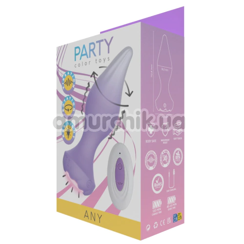 Анальная пробка с вибрацией и ротацией Party Color Toys Any, сиреневая