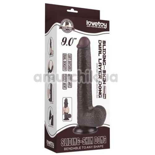 Фалоімітатор Sliding-Skin Dual Layer Dong 9 з мошонкою, коричневий