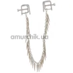 Затискачі для сосків квадратні з шипами Lucky Bay Nipple Play Chain and Spike, срібні - Фото №1