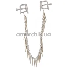 Зажимы для сосков квадратные с шипами Lucky Bay Nipple Play Chain and Spike, серебряные - Фото №1