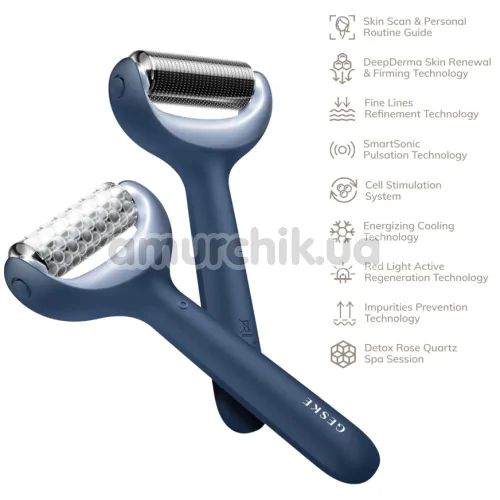 Массажер-роллер для лица и тела с микроиглами Geske MicroNeedle Face & Body Roller 8 in 1, синий
