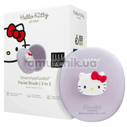 Щітка для обличчя з тримачем Geske Facial Brush 3 in 1 - Hello Kitty, бузкова