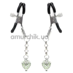 Зажимы для сосков с зеленым сердечком Liebe Seele Glow-In-Dark Nipple Clamps, серебряные - Фото №1