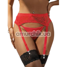 Комплект Star Night Lace Garter Belt With Thong, красный: пояс для чулок + трусики-стринги - Фото №1