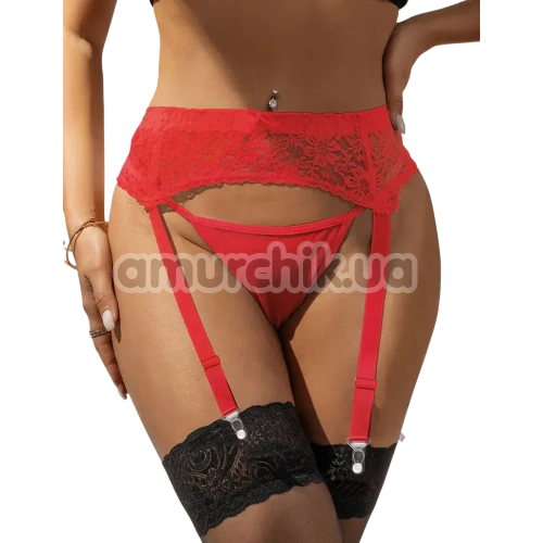 Комплект Star Night Lace Garter Belt With Thong, червоний: пояс для панчіх + трусики-стрінги - Фото №1