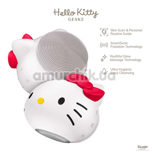 Ультразвуковая щетка для лица Geske Sonic Facial Brush 4 in 1 - Hello Kitty Head, белая