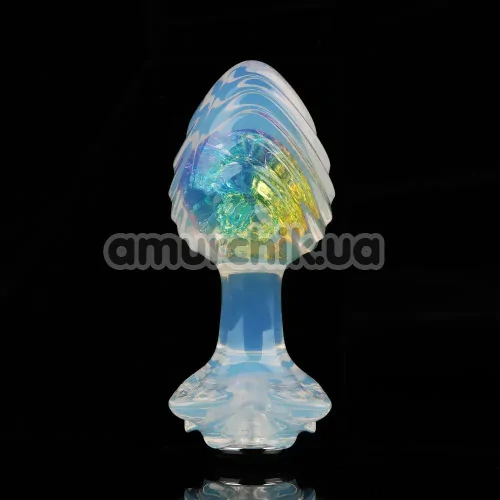 Анальная пробка с радужным кристаллом Univibe Plug With Ribbed Relief, прозрачная