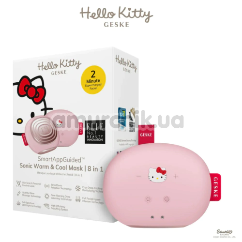Ультразвуковой массажер-маска для лица Geske Sonic Warm & Cool Mask 8 in 1 - Hello Kitty, розовый