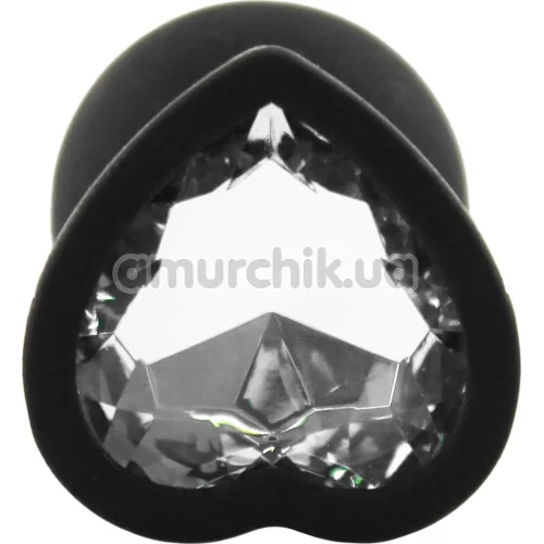 Анальна пробка з прозорим кристалом Silicone Jewelled Butt Plug Heart Small, чорна