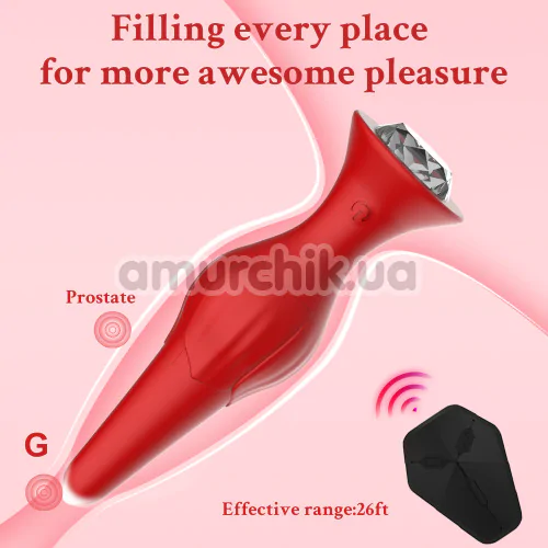 Анальна пробка з вібрацією App Controlled Vibrating Butt Plug Rose Vibrating With Remote, червона