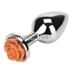 Анальная пробка с оранжевой розочкой Loveshop Flower, серебряная - Фото №1