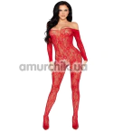 Комбінезон Leg Avenue Crotchless Fishnet Bodystocking Flower, червоний - Фото №1