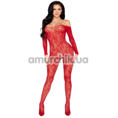 Комбінезон Leg Avenue Crotchless Fishnet Bodystocking Flower, червоний - Фото №1