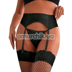 Комплект Star Night Wet Look Garter Belt, чорний: пояс для панчіх + трусики-стрінги - Фото №1