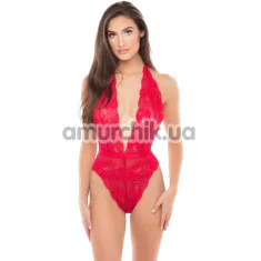 Боди Plunge In Teddy Lace, красное - Фото №1