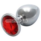Анальная пробка с красным кристаллом Ouch! Metal Butt Plug Medium, серебряная - Фото №1