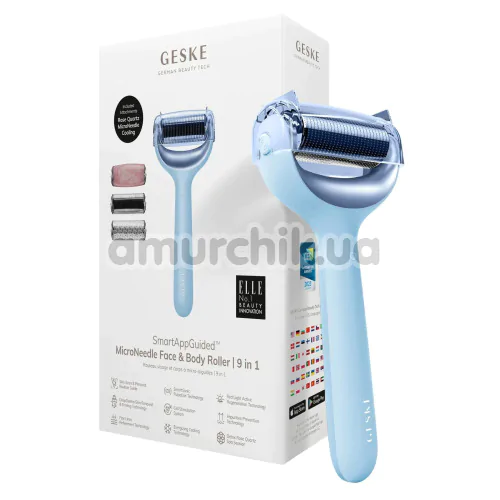 Массажер-роллер для лица и тела с микроиглами Geske MicroNeedle Face & Body Roller 8 in 1, голубой