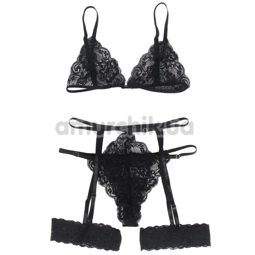 Комплект Star Night Bra Garter Belt, черный: бюстгальтер + трусики с гартерами